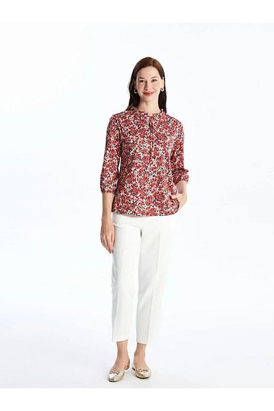 LC Waikiki LCW Grace - Floral Print Women's Blouse, Tie-up Collar