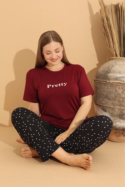 Temporium Set pijamale din țesătură Plus Size Milan - cu mâneci scurte și imprimate