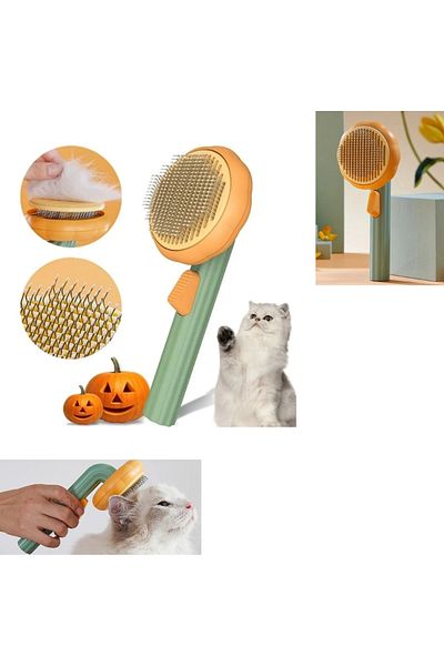 sengenegel Pumpkin Comb with Automatic Cleaning Button - Pet Brush, Cat Dog Hair Collector
