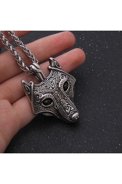 Viking Odin Fenrir Design - Nordic 316L Steel Necklace with Zircon Stone