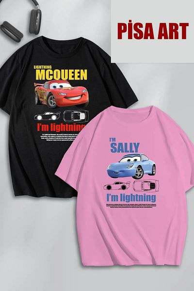 Pisa Art Μπλουζάκι McQueen and Sally Printed Unisex Lightning Oversize - Σετ 2 Combo Lover