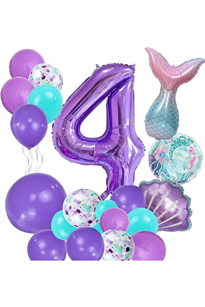 Azebu 4 Yaş Deniz Kızı Temalı Doğum Günü Parti Kutlama Seti Konsept 1