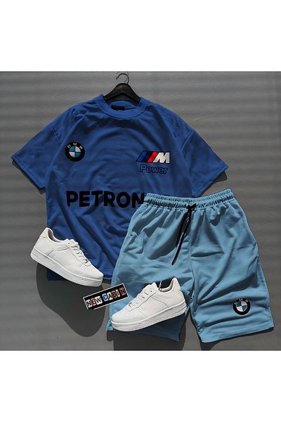 NewCabin BMW PETRONAS New Season Oversize Set - Navy Blue Cotton T-Shirt and Baby Blue Shorts