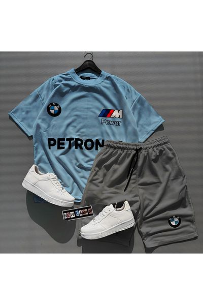 NewCabin BMW PETRONAS New Season Oversize Cotton Baby Blue T-Shirt and Smoked Shorts Set