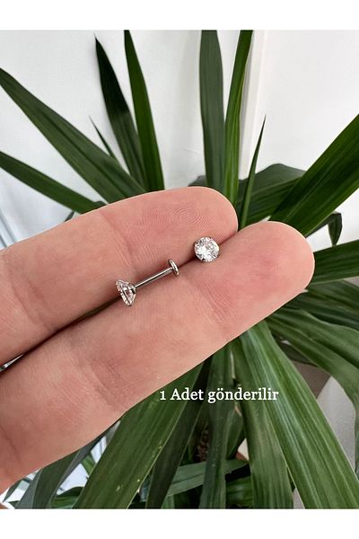 Karınca Piercing Gold and Silver Color Big Jewelled Surgical Tragus Piercing - Steel Quality Flat Conch Lip Helix Earrings