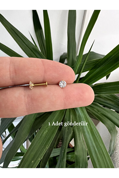 Karınca Piercing Büyük Taşlı Tragus Piercing Gold veya Gümüş Rengi Cerrahi Çelik Kaliteli Flat Conch Dudak Helix Küpe