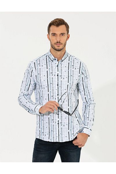 Pierre Cardin Тъмносиня риза с дълъг ръкав с нормална кройка