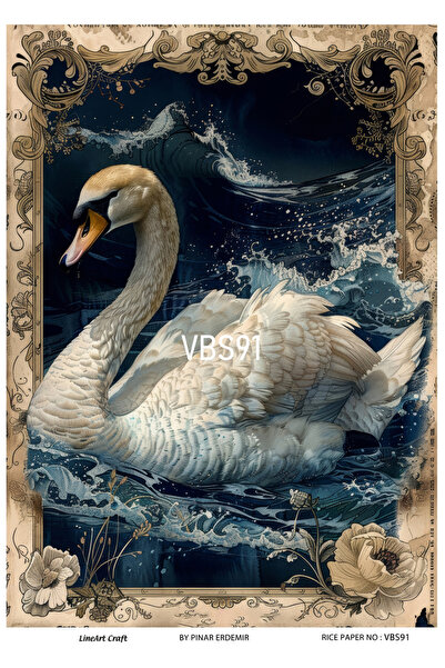 LİNEART Lacivert Serisi VBS91 Mavi, Kuğu, Marin Desenli 30*42 cm Pirinç Dekopaj