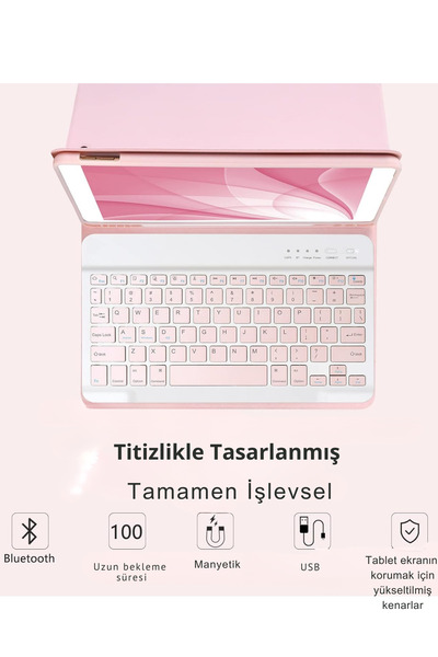 Fuchsia Qpen iPad 2022 10.9 inç  10.nesil Uyumlu Klavyeli Tablet Kılıf