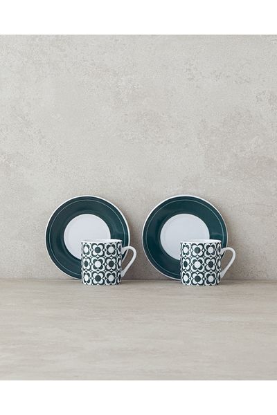 English Home Green Fany Porcelain 4 Pieces Coffee Cup Set for 2 People
