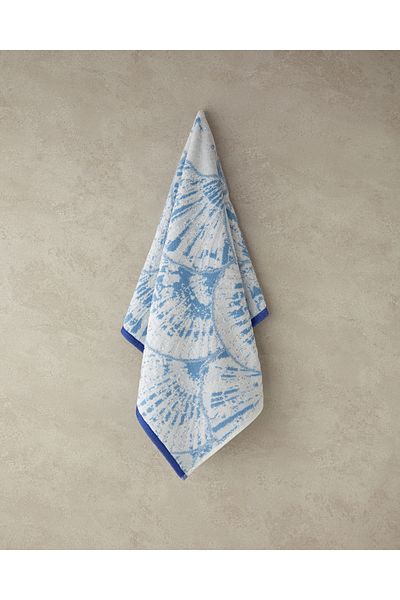 English Home Blue Cotton Face Towel - Sea Shell Design
