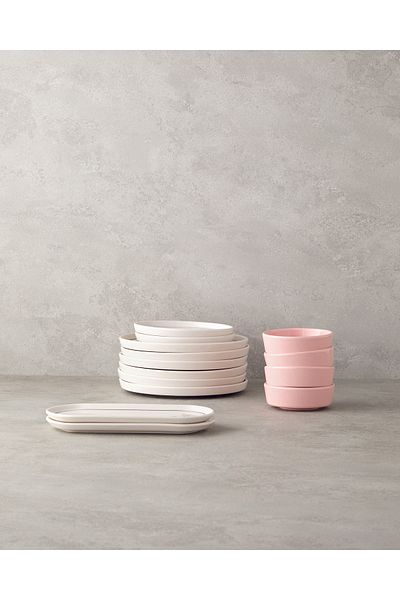 English Home Somnia 14 Piece Ceramic Breakfast Set - 6 Person, Green-Pink