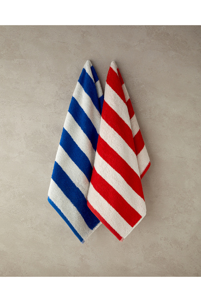 English Home Ecru-Navy Blue Cotton Yarn-Dyed Face Towel - Funny Lines