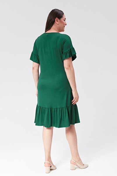 Curvy Trend Frill Viscose Sleeve Skirt Plus Size Dress