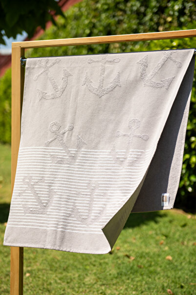 Menderes Home Gray Cotton Collection Bukle Beach Towel Anchor