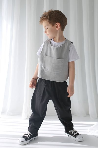 Catz Kids Σετ παντελόνι και γιλέκο από μαύρο λινό διπλής όψης - Γκρι