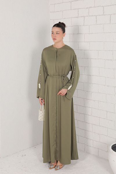 Melike Tatar Pearl Khaki Abaya - Sleeve 32-2051
