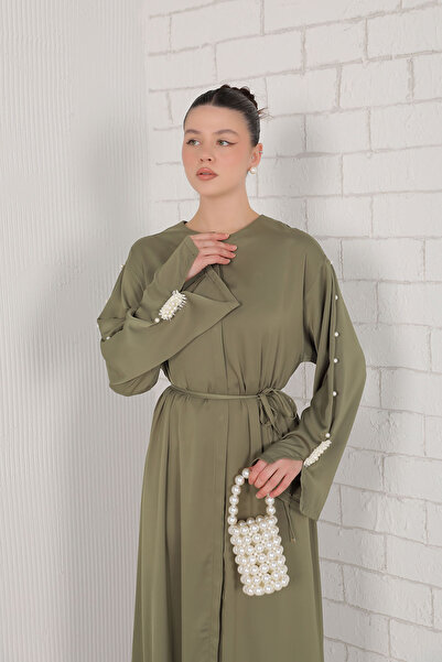 Melike Tatar Pearl Khaki Abaya - Sleeve 32-2051