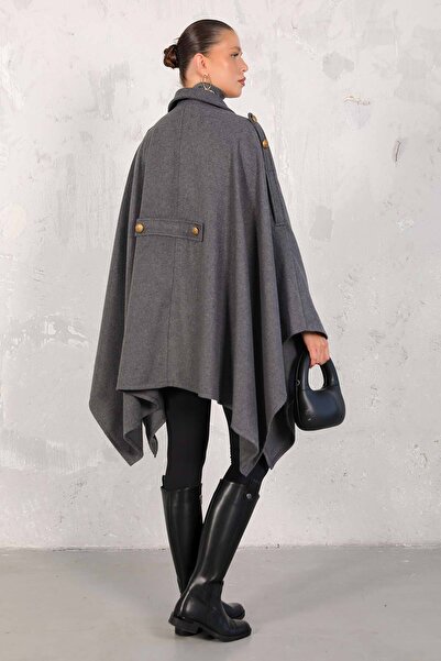Melike Tatar ANTHRACITE Stamp Poncho - 32-6426 Model
