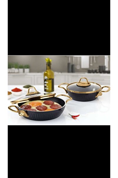 Lines LİNES-152.4.07.053 - Lines Maya 4 Parça Granit Sahan Set Siyh-Altın