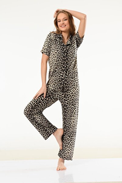 Lolitam Set de pijamale pentru femei cu guler cămașă din viscoză - cu nasturi