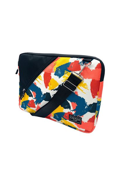 Differ Studio 13-14'' Inch Colorful Patterned Black Brush - Water Resistant, Zippered Macbook/ Notebook/ Case/ Bag