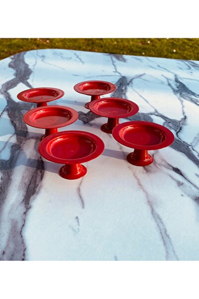 NEWTREND Züccaciye 2 Model 6 Pieces Red Round Tray - Coffee and Pastry Serving Presentation Tray