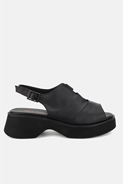 TUNAELLİ Чорна натуральна шкіра - жіночі босоніжки на низьких підборах