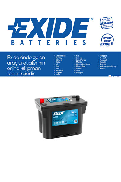 EXIDE 50 AH AKÜ 800CCA AGM START&STOP DÜZ B7 ÖN TIRNAK (TİP2) FİAT FREEMONT AKÜSÜ 2025 ÜRETİM