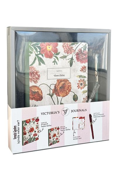 Victoria's Journals Set de 2 dimensiuni pentru grădină franceză - caiet, pix și note lipicioase