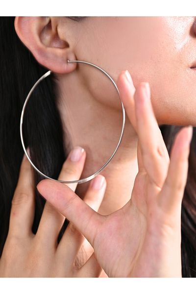 TÜKKAN ACCESSORİES 9 cm Silver Oversize Hoop Earrings - 0HK112