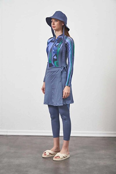 Mevra 3 τεμαχίων Ethnic Indigo Hijab Μαγιό - Μαγιό, καλσόν και φούστα