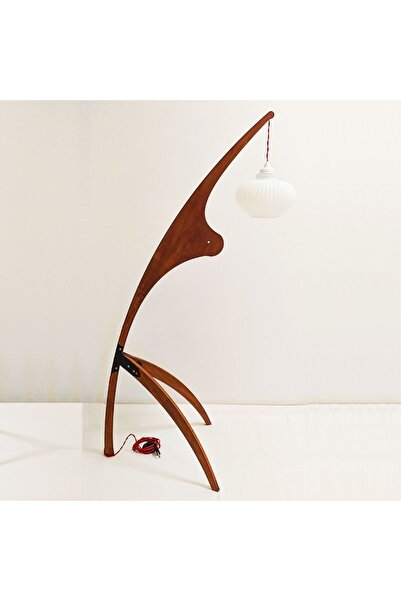 Retro Vitrini El Yapımı Ahşap Lambader Beyaz Cam Başlıklı Büyük Olta Model-02