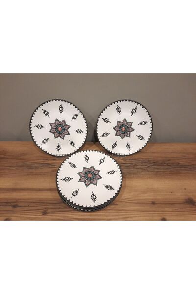 Keramika pasta tabağı 20 cm 6 adet çiçekli mat