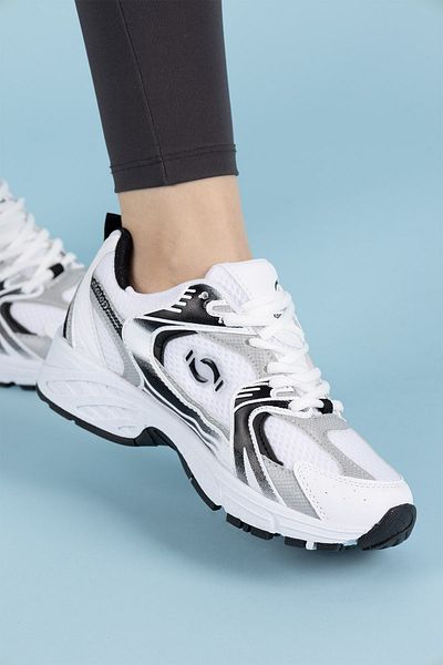 Getcho Pantofi sport albi pentru femei Argento - Talpă groasă, detaliu din plasă, pantofi casual și confortabili