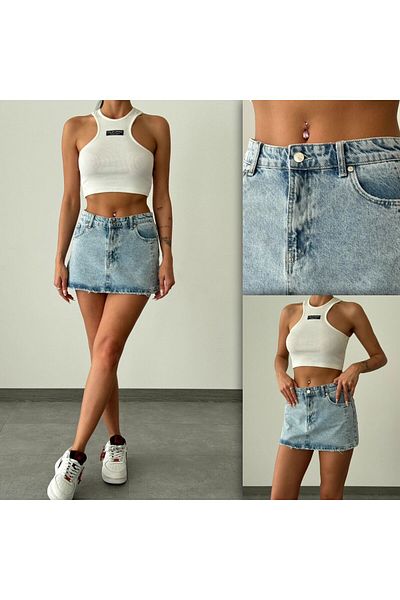 SEZON MAGAZALARI Fusta mini denim pentru femei - Design fragmentat