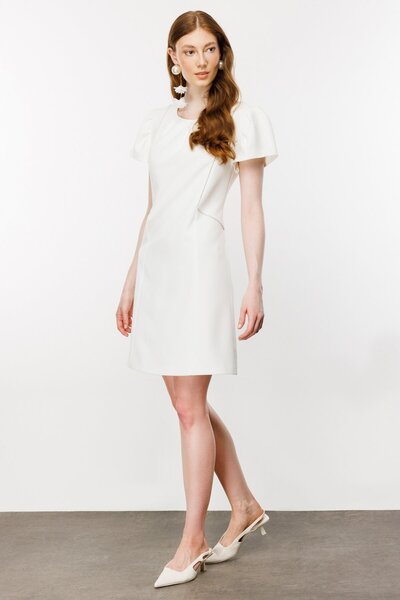 Ekol Taş Şeritli Balon Kol Elbise