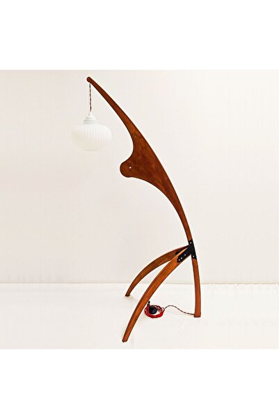 Retro Vitrini El Yapımı Ahşap Lambader Beyaz Cam Başlıklı Büyük Olta Model-02