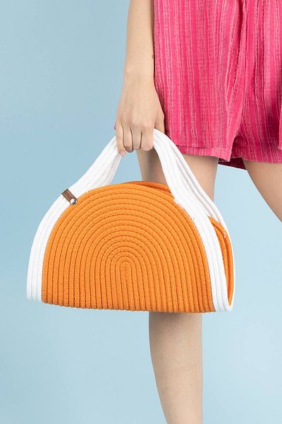 Getcho Ramsey Orange Half Moon Straw Women's Beach Bag Summer Shoulder Model Colorful Large Capacity Design