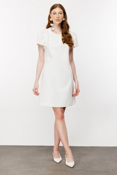 Ekol Taş Şeritli Balon Kol Elbise