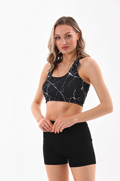 Newness Fashion Forwoard Kadın Siyah Desenli Şortlu Mayo Body Bikini Crop