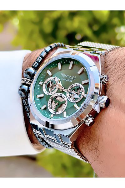 Ferrucci Ferrucci̇ Function New 2024 Steel Mesh Cord Men's Wrist Watch+Bracelet with Gift