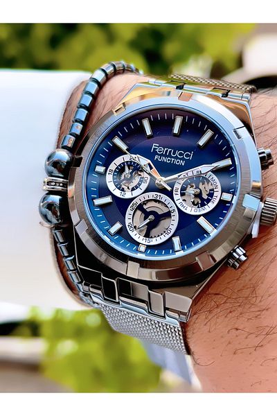 Ferrucci Ferrucci̇ Function New 2024 Steel Mesh Cord Men's Wrist Watch+Bracelet with Gift