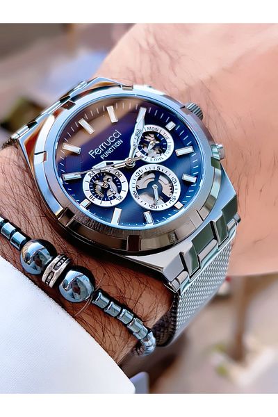 Ferrucci Ferrucci̇ Function New 2024 Steel Mesh Cord Men's Wrist Watch+Bracelet with Gift