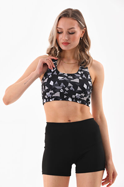 Newness Fashion Forwoard Kadın Siyah Geometrik Desenli Şortlu Mayo Body Bikini Crop