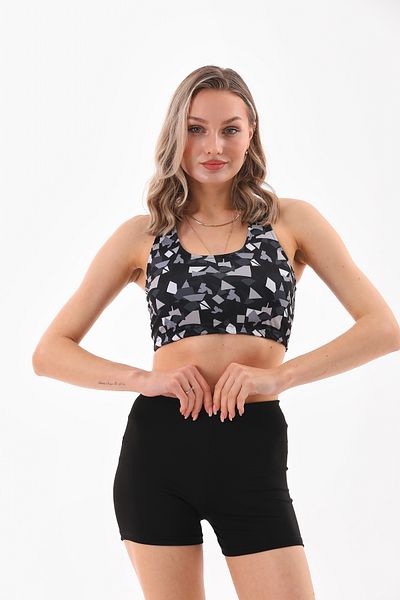 Newness Fashion Forwoard Black Geometric Print Crop Body Bikini - Swimsuit with Shorts