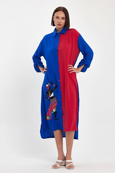 Denismoda Rochie cămașă de damă cu detaliu broderie - cu buzunare