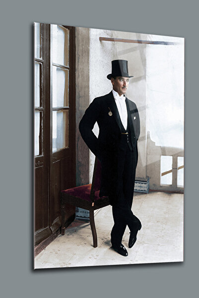 glassartdesign Pictură pe sticlă Ataturk 81-Pictură Ataturk-Pictură cu steagu...