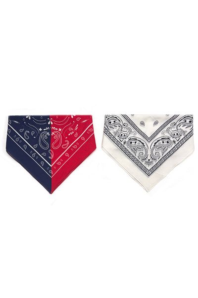 Naz İpek Ethnic Patterned White-Red-Blue Cotton Bandana Set 50x50 Summer Scarf