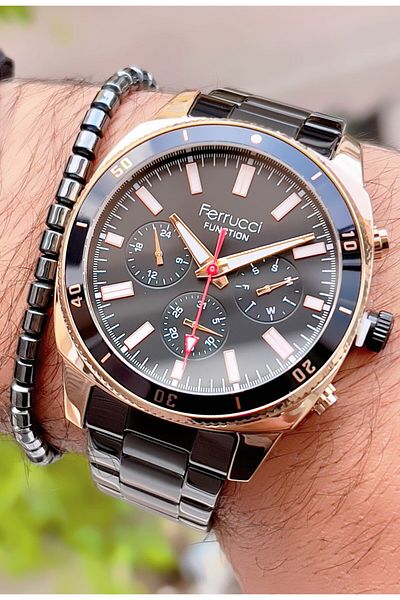 Ferrucci Ferrucci̇ New 2024 Function Steel Men's Wrist Watch + Bracelet with Gift